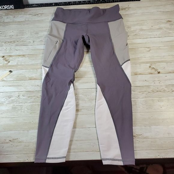 Athleta Colorblock Up For Anything 7/8 Tight,‎ Silver Bells SIZE S Grey 209921 - Picture 3 of 12